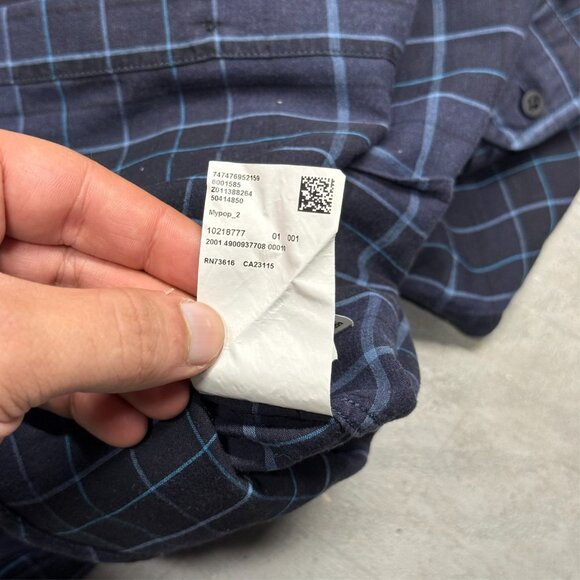 Hugo Boss Slim Fit Dress Shirt Check Blue Long Sleeve Cotton 17 1/2 XL - Picture 12 of 13